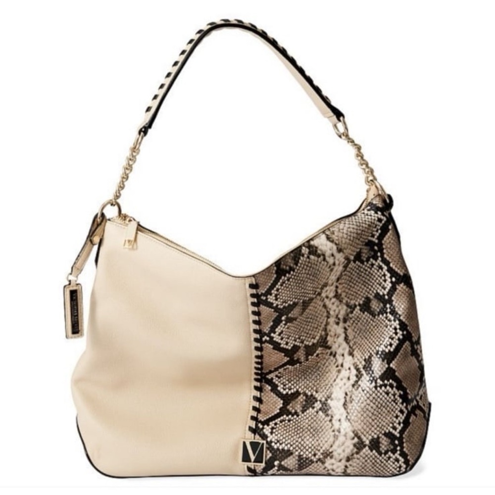 VICTORIA'S SECRET SHOULDER HAND CURVE BAG SAND PYTHON LARGE W/ZIPPER NEW